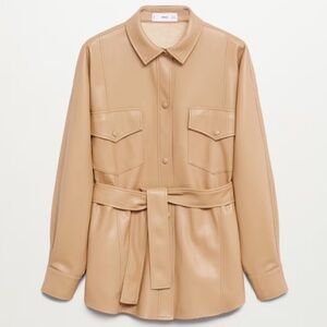 Mango MNG Vegan Leather Shirt Jacket with belt